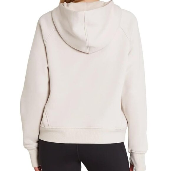 Danskin Women Plus Size 2X Mixed Rib Half Zip Tan Hoodie Sweatshirt NWT - Picture 2 of 5